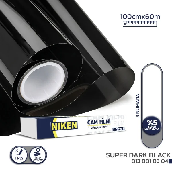 Niken Cam Filmi Çizilmez 100 Cm X 60 M Super Dark Black