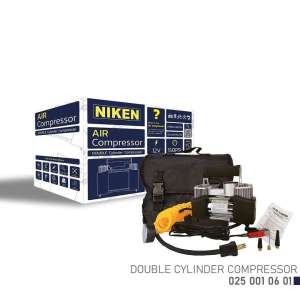 Niken Hava Kompresörü Çift Piston Çantalı Metal 150 PSI 12V