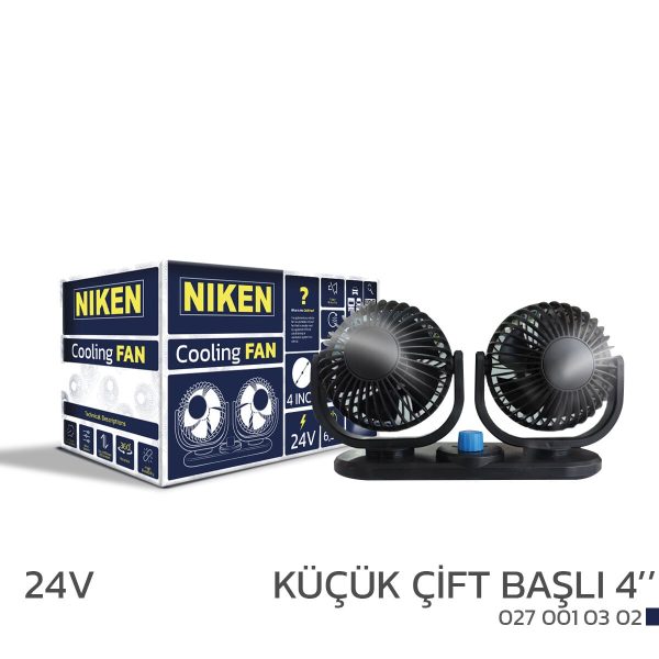 Niken Çift Başlı Araç Vantilatörü 24V 4 İnç Siyah (Kamyon, Tır, Otobüs)