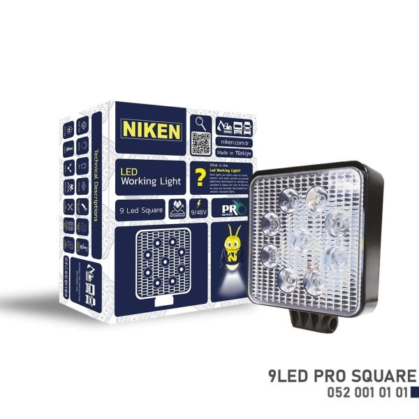 Niken Çalışma Lambası Kamyon İş Makinesi Atv Pro 9 Ledli Kare 22-27W