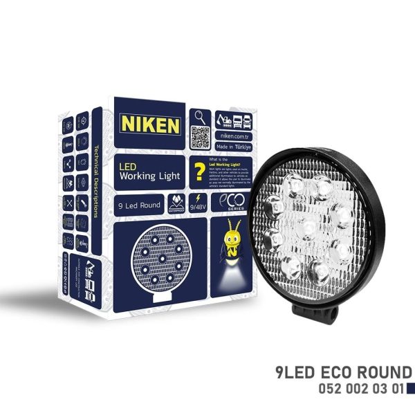 Niken Çalışma Lambası Kamyon İş Makinesi Atv Eco 9 Ledli Yuvarlak