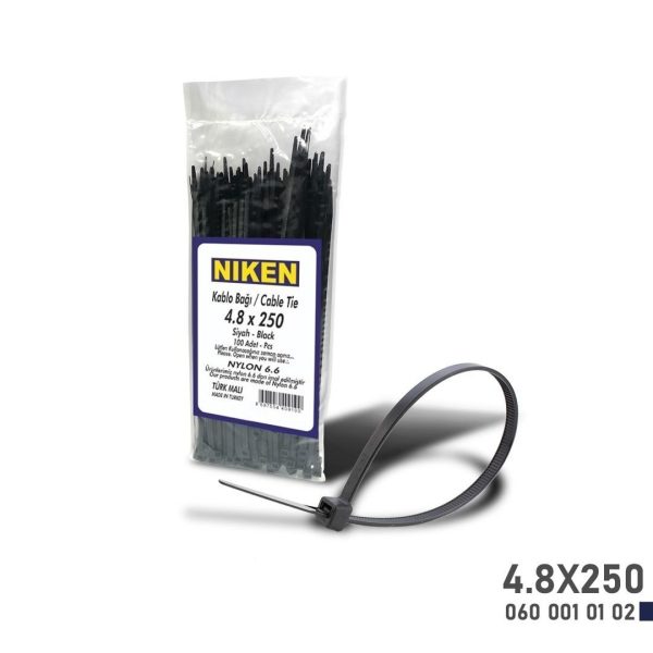 Niken Kablo Bağı Siyah 4,8X250 100 Adet