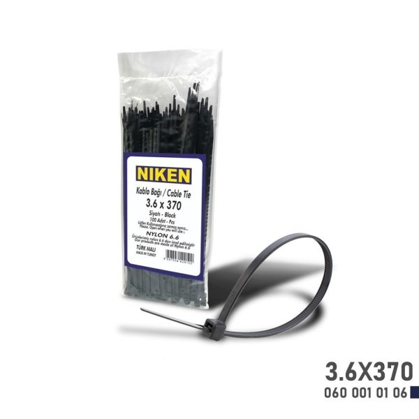 Niken Kablo Bağı Siyah 3,6X370 100 Adet