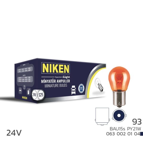 Niken 93 Ampul YT 24V (PY21W) Amber BAU15S 10'Lu