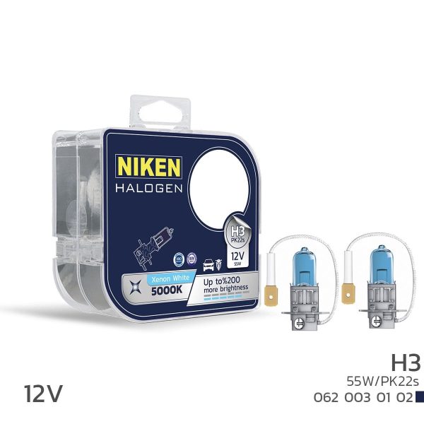 Niken H3 Beyaz Işık Halojen Ampul 12V 55W PK22s 5000K