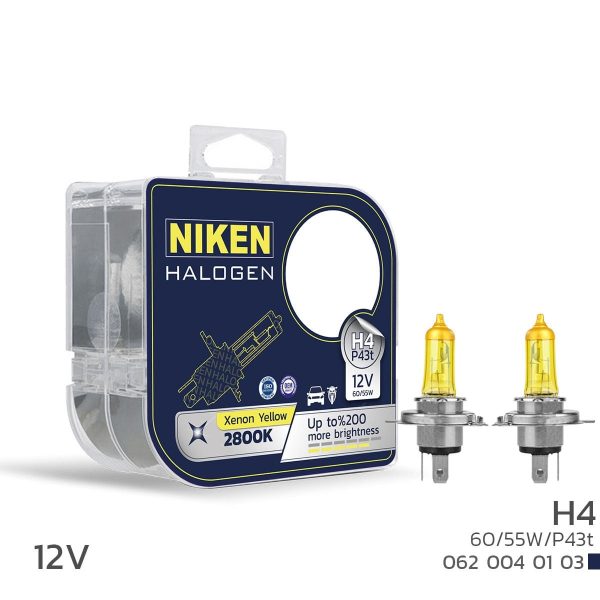 Niken H4 Sarı Işık Halojen Ampul 12V 60/55W P43t 2800K