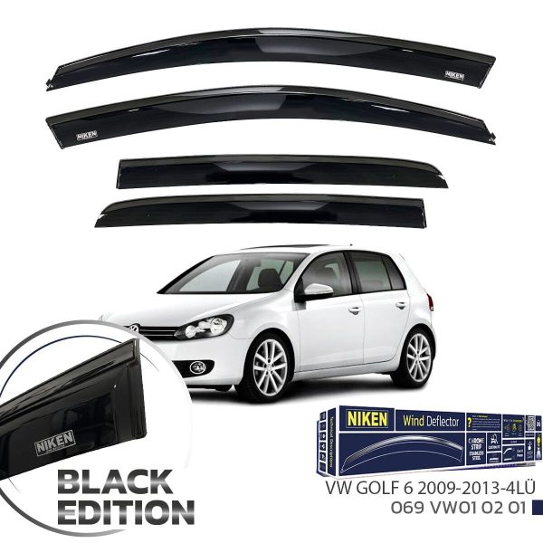 Niken Volkswagen Golf 6 Cam Rüzgarlığı Siyah Kromlu 2009-2013 4'lü