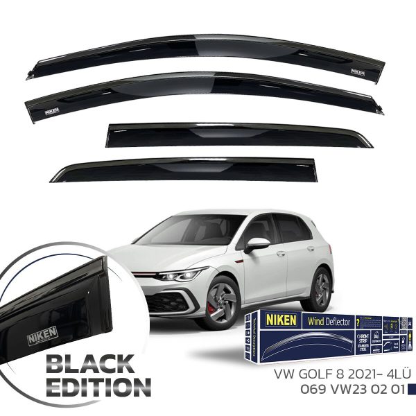 Niken Volkswagen Golf 8 Cam Rüzgarlığı Siyah Kromlu 2021- 4'Lü